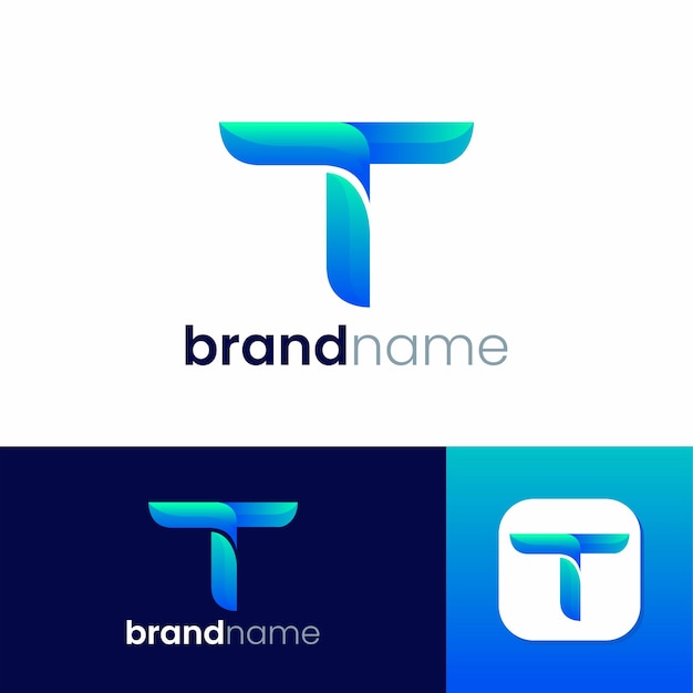 文字 T のモダンなスタイルのロゴの設計