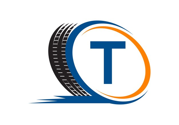 Letter T monogram alfabet met een sportwagen Automotive Car Repair Logo Design Concept