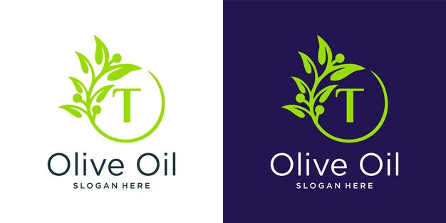 Modello di progettazione del logo dell'olio d'oliva della lettera t