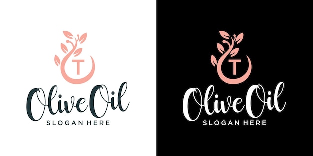 Lettera t disegno del logo dell'olio d'oliva