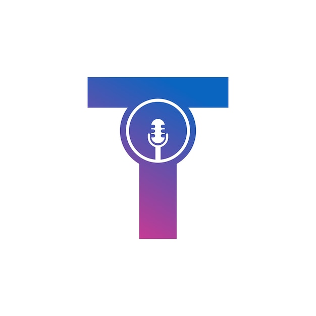 Letter T Podcast Record Logo alfabet met microfoon pictogram vectorillustratie