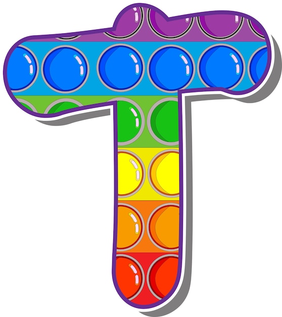 Vector letter t. rainbow colored letters in the form of a popular children's game pop it. bright letters on a white background. bright letters on a white background.