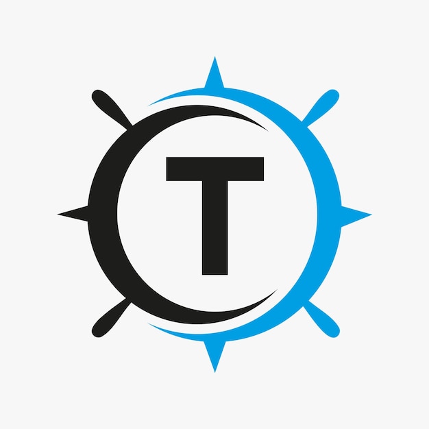 Letter T schip Logo Concept met schip wiel teken Vector sjabloon