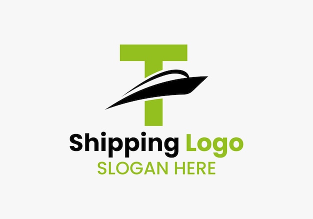 Буква T Доставка Логотип Парусник Символ Морской Корабль Парусная Лодка Значок