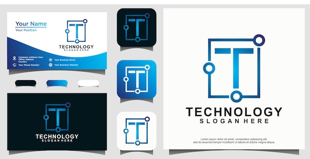 letter T for technology logo design template