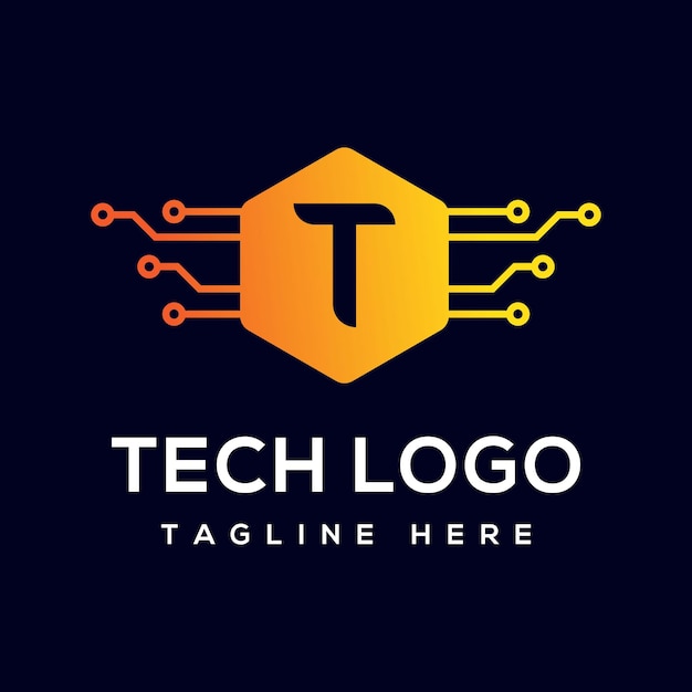文字 T テクノロジーのロゴデザイン
