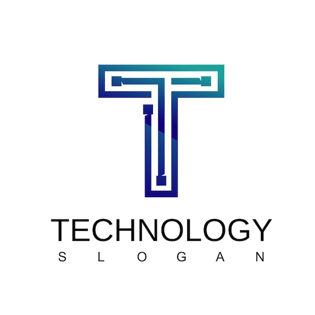 Vector letter t technology logo with circuit symbol