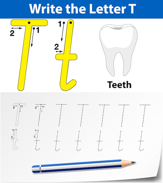 Letter T tracing alphabet worksheets