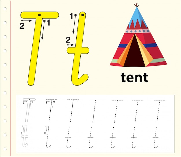 Letter T tracing alphabet worksheets