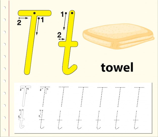 Letter T tracing alphabet worksheets