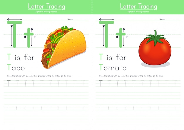 Letter t tracing food alphabet