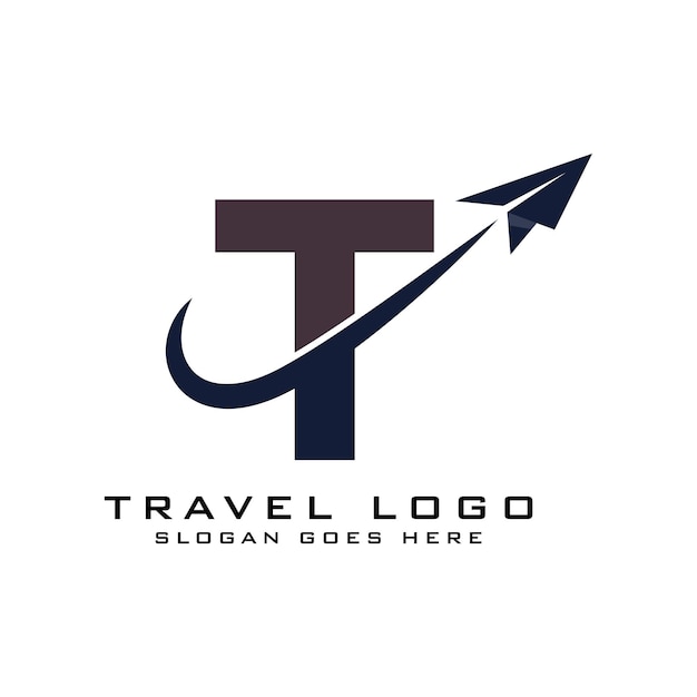 Vector letter t travel logo alphabet t plane icon for travel agency