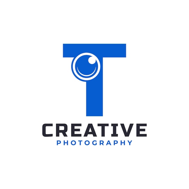 Letter T with Camera Lens Logo Design Creative Letter Mark Suitable for Company Brand Identity