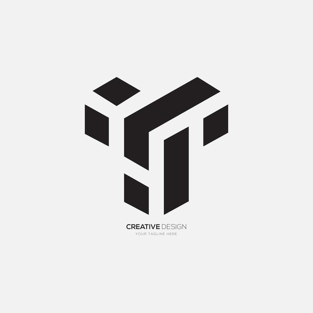 Letter t with modern technology unique shape abstract monogram logo