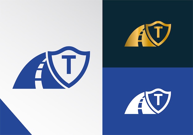 Letter T with road logo sing The creative design concept for highway maintenance and construction