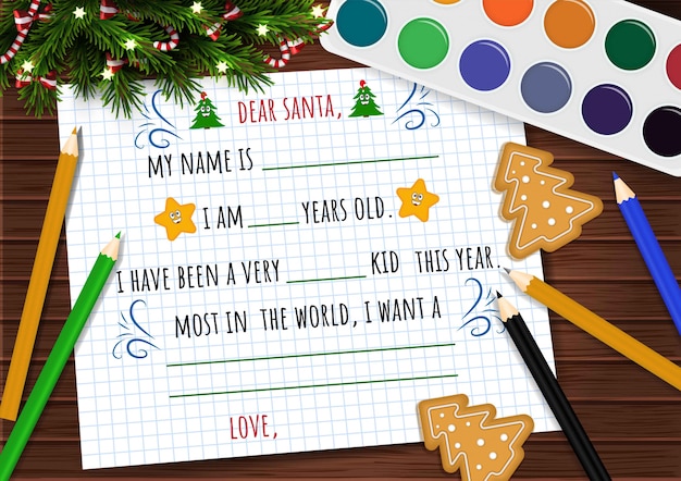 Letter template to the santa on christmas