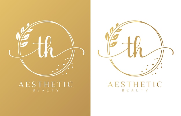 Letter th beauty logo with flourish ornament