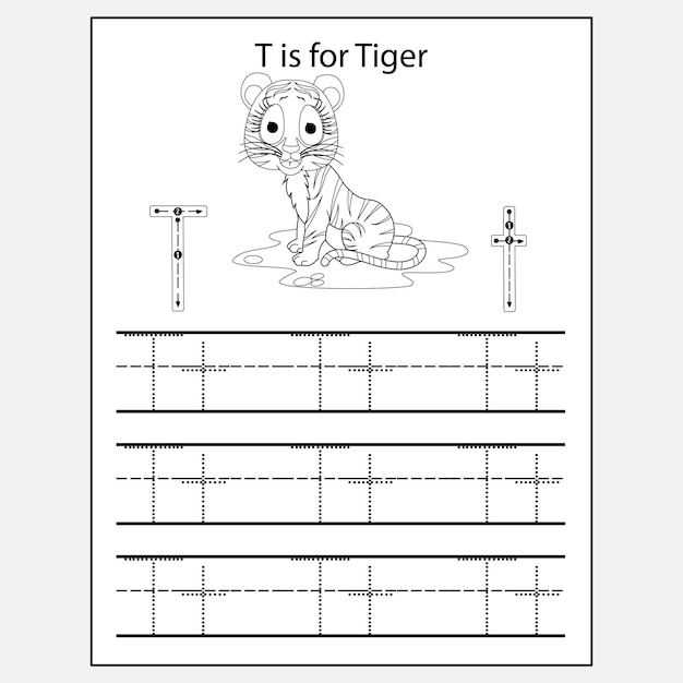 子供のための文字のトレースとカラーワークシート