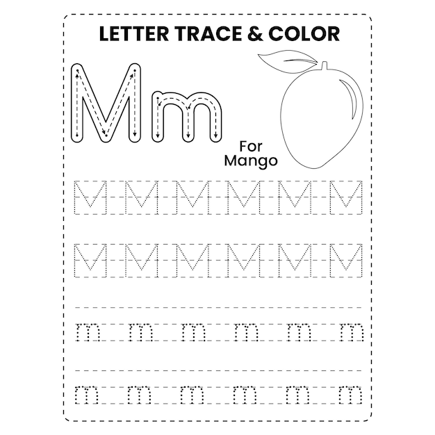 어린이용 문자 추적 또는 알파벳 추적 및 컬러 페이지 인쇄용 프리미엄 벡터