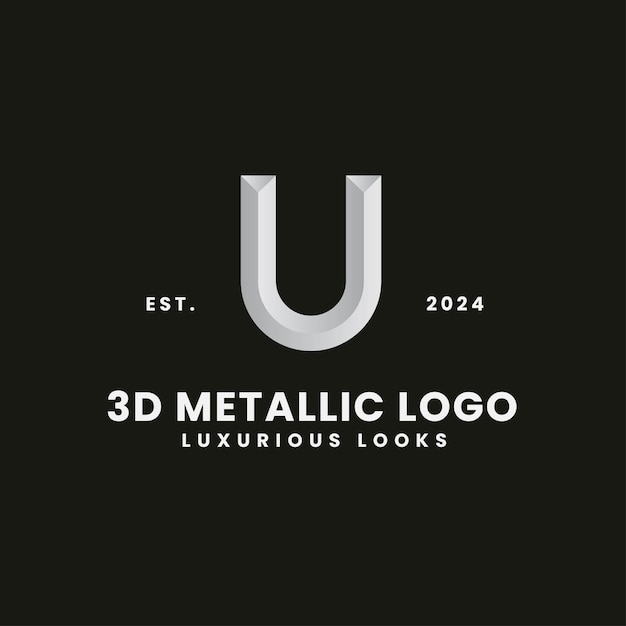 Letter u 3d monochroom concept logo royale en klassieke branding