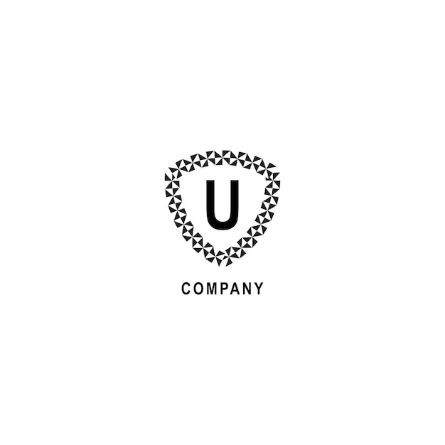 Modello deisgn del logo alfabetico della lettera u illustrazione del segno dello scudo geometrico isolata su sfondo bianco concetto di logo della compagnia assicurativa