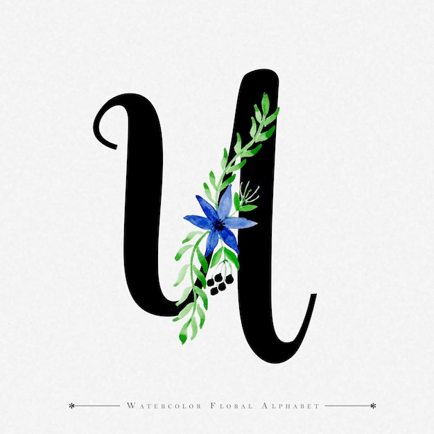 Vector letter u aquarel bloemen achtergrond