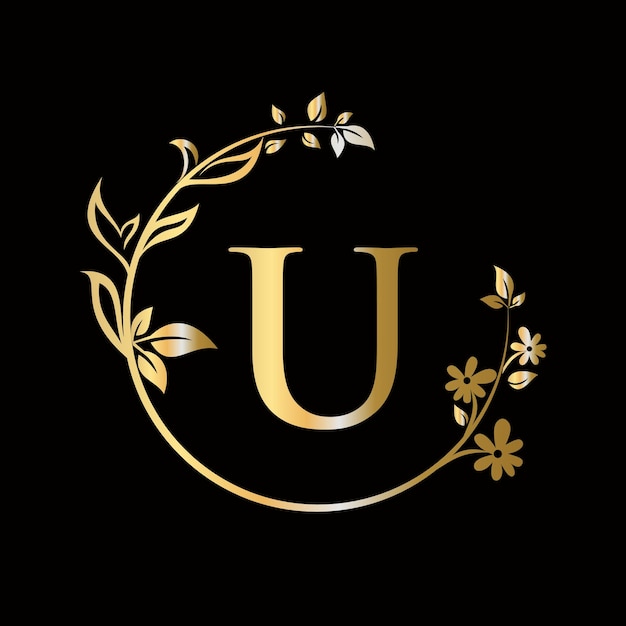 Letter U Beauty bloem-logo met creatief concept voor bedrijf zakelijke decoratieve bloem beauty spa premium vector sjabloon