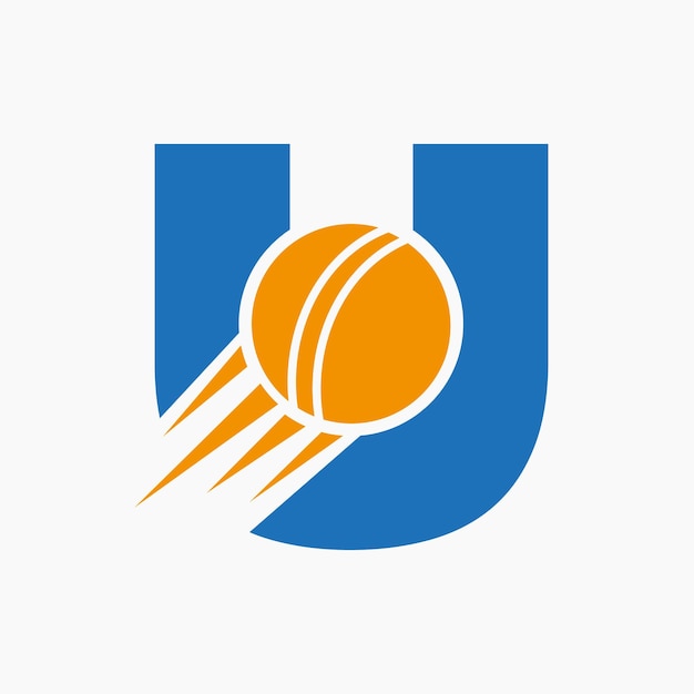 クリケット ボール アイコン クリケット スポーツ ロゴタイプ シンボル ベクトルを移動すると文字 U クリケット ロゴのコンセプト