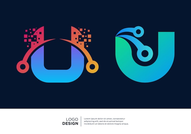 Letter u digital technology logo design collection