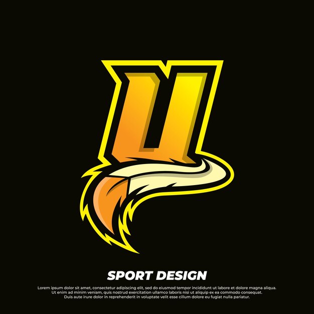 Letter U esport-ontwerpsjabloon met gamer- en sportlogo-afbeelding in indische bontstijl