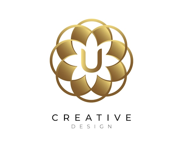 Letter U Flower Golden Logo Design Template