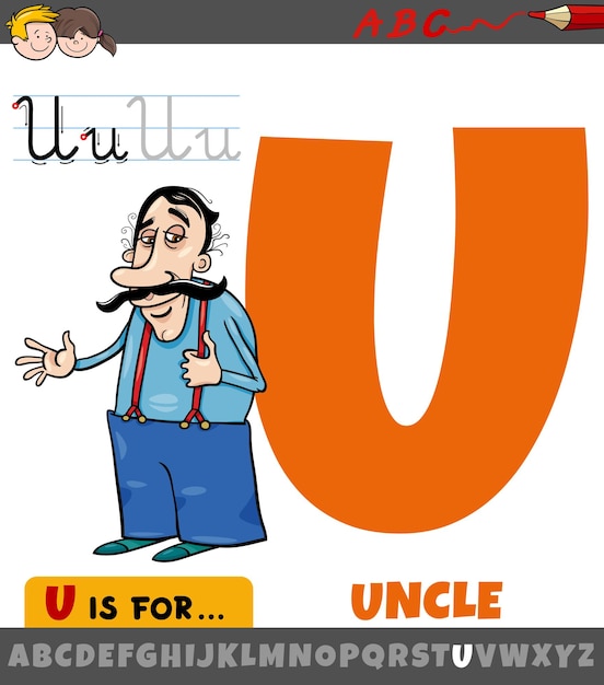 Vector letter u from alphabet with cartoon uncle character