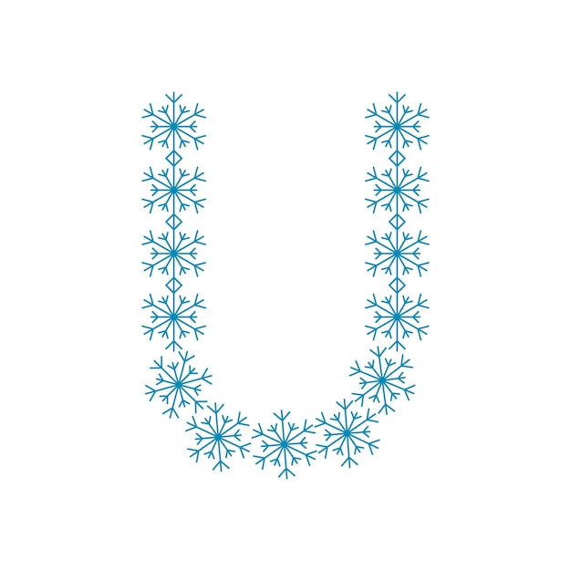 눈송이에서 편지 U입니다. 새해와 크리스마스를 위한 축제 글꼴 또는 장식