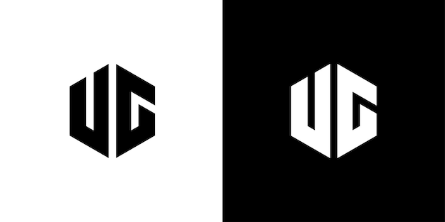 Letter U G Polygon Hexagonal Minimal Logo Design On Black And White Background