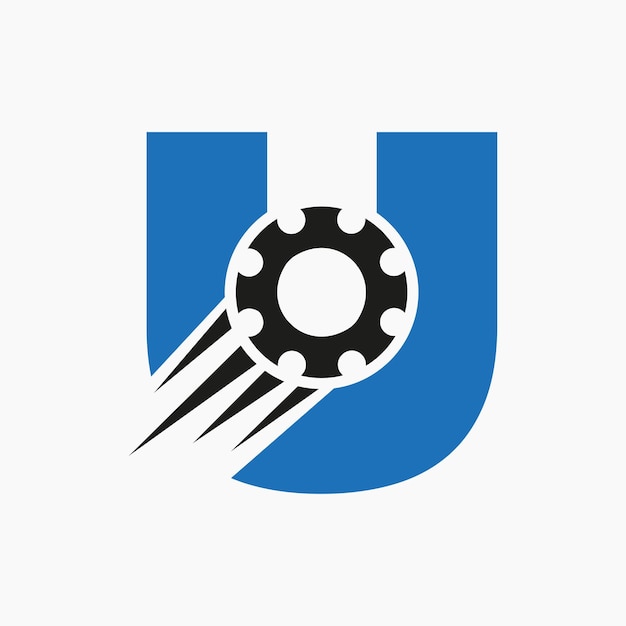 文字 U 歯車歯車のロゴ 自動車産業のアイコン 歯車のロゴ 車修理のシンボル
