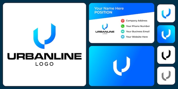 名刺テンプレートと文字ULモノグラム業界ロゴデザイン