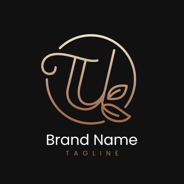 Letter U Leaf Elegant Luxury Logo Design in Circle