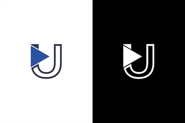 文字 U ロゴ 幾何学的な三角形の再生ボタン ベクトル。 U ロゴ マルチメディアと再生ロゴ テクノロジー