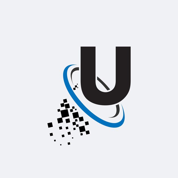 Letter u logo symbol in the colorful circle with shattered blocks on white background