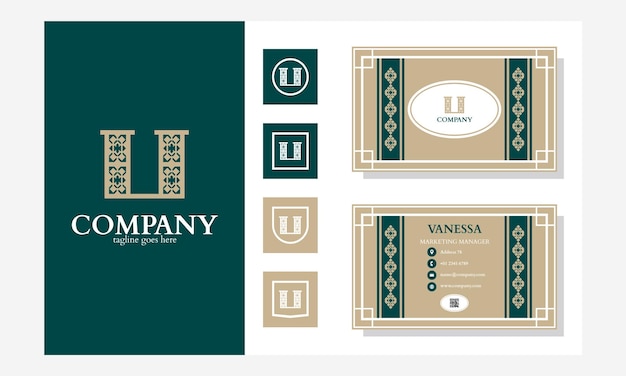 Vector letter u logo with business card