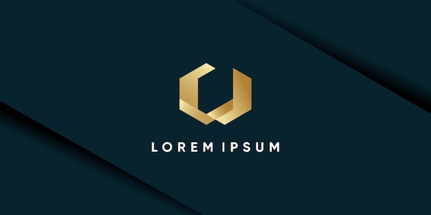 ゴールド グラデーションのユニークなスタイル デザイン プレミアム ベクトルと文字 U ロゴ