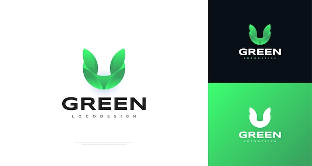 Letter U Logo with Green Leaf Concept Suitable for Health Spa Herbal and Natural Industry Logos