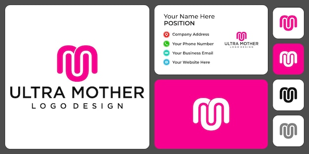 Vector letter u m monogram mother baby logo design with business card template