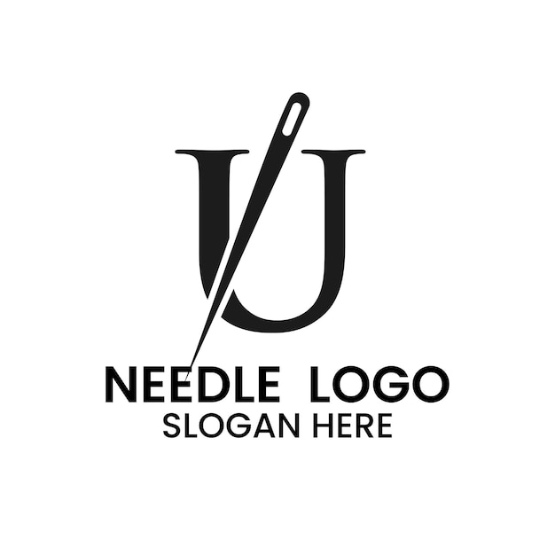 Letter U Needle Logo, Tailor Sign for Embroider, Textile, Fashion, Cloth, Fabric Template
