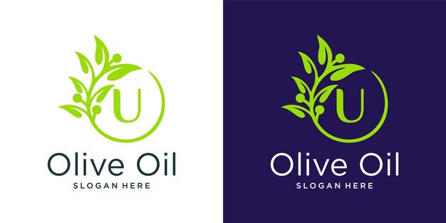 Lettera u modello di progettazione del logo dell'olio d'oliva