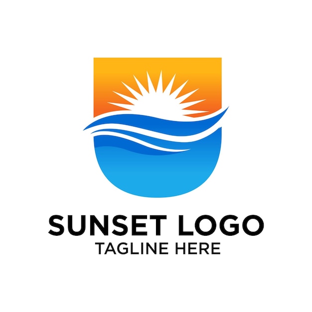 Letter u sunset logo design template inspiration vector illustration