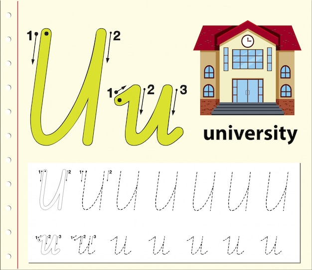 Letter u tracing alfabet werkbladen