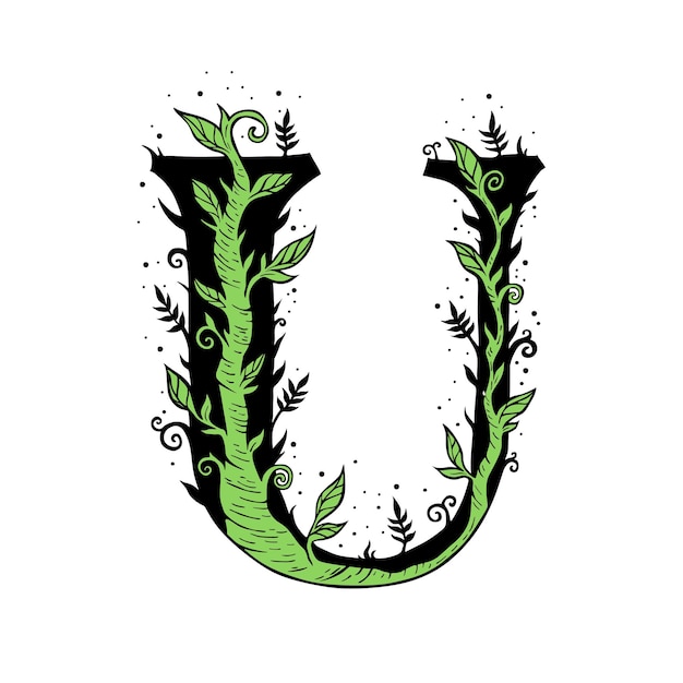 Vector letter u tree branch formed from twigs leaves