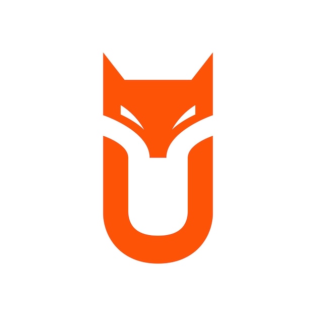 letter u with fox shape modern simple flat mascot clean logo design vector icon illustration