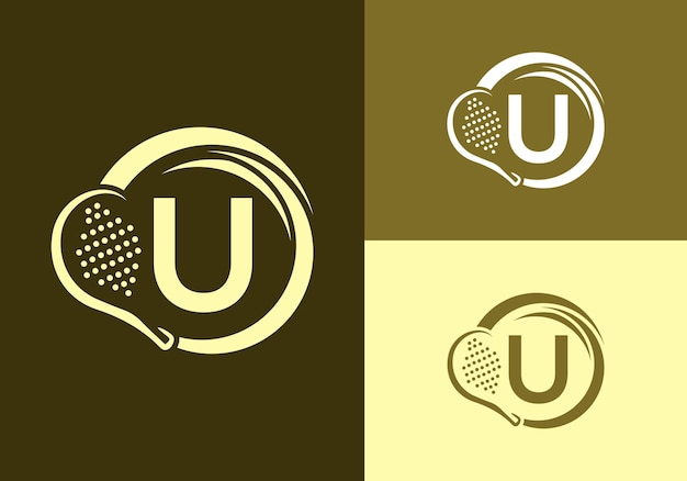 Буква U с векторным шаблоном логотипа ракетки Падель Пляжный клуб настольного тенниса Символ бизнеса